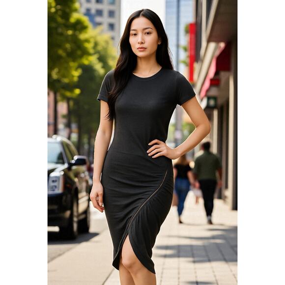 A.L.C slub zipper dress linen blend bodycon ruched black gray size small - Picture 1 of 12